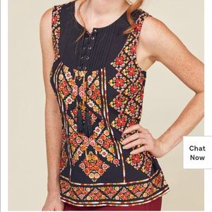 ModCloth sleeveless mosaic top with tassels 3X